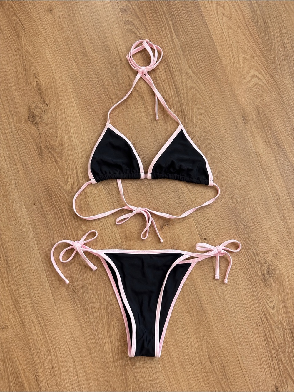 Black Triangle Bikini with Pink Trim